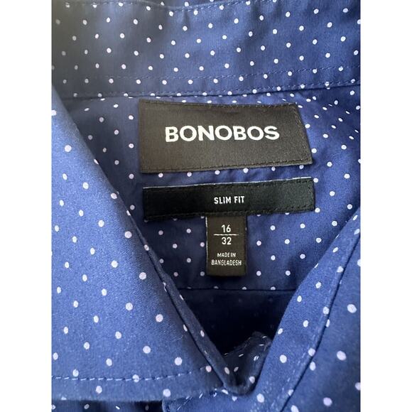 Bonobos Slim Fit 16x32 Long Sleeve Button Down Dress Shirt Blue With Dots - Picture 4 of 6